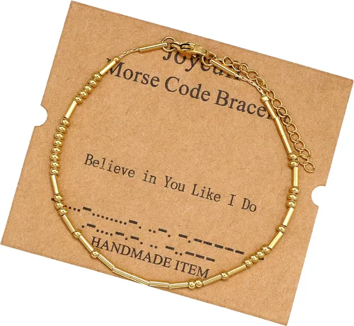 Vista 137 de JoycuFF Pulseras inspiradoras de código morse para mujeres, cuentas de plata, joyería con mantra de motivación, regalos para ella