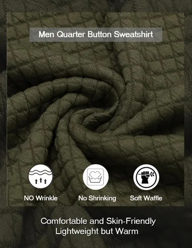 Vista 5 de COOFANDY Sudadera con cuello de cuarto para hombre, suéter de manga larga con diseño de gofres