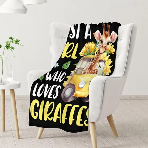 Vista 2 de Manta de jirafa para niñas, tamaño regazo de 30 x 40 pulgadas, manta de felpa suave y mullida, regalo de manta negra linda para sala de estar