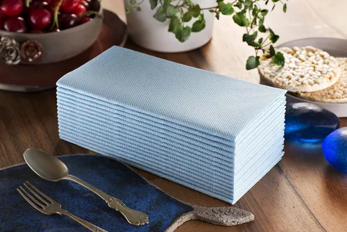 Vista 6 de Servilletas de papel azul bebé, tela desechable de lino como servilletas de cena, toallas de mano, suaves, absorbentes, servilletas de mano de papel