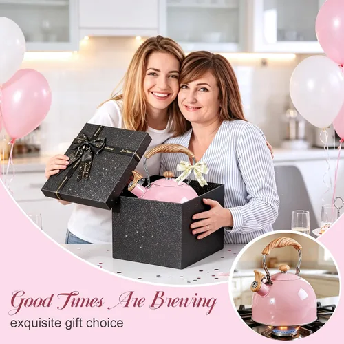 Vista 7 de GGC Hervidor de té silbante con caja de regalo negra para mamá, bodas