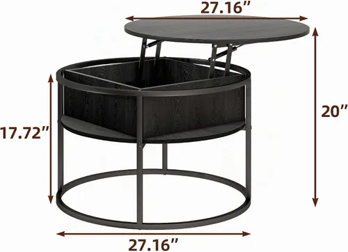 Vista 2 de HOJINLINERO Mesa de centro redonda elevable, con compartimento oculto de almacenamiento, decoración de mesa de centro de madera de granja