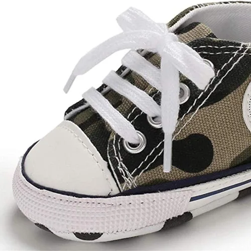 Vista 5 de Zapatos de bebé, para niñas o niños, suaves, suela antideslizante, para recién nacidos y primeros pasos, de estrella, tenis caña alta de lona