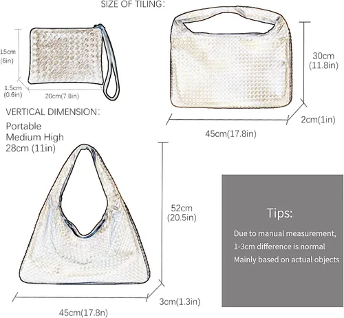 Vista 3 de Bolso Hobo de cuero tejido con bolso para mujer, bolso de hombro con asa superior, bolsas de mano para mujer, bolso suave de gran capacidad