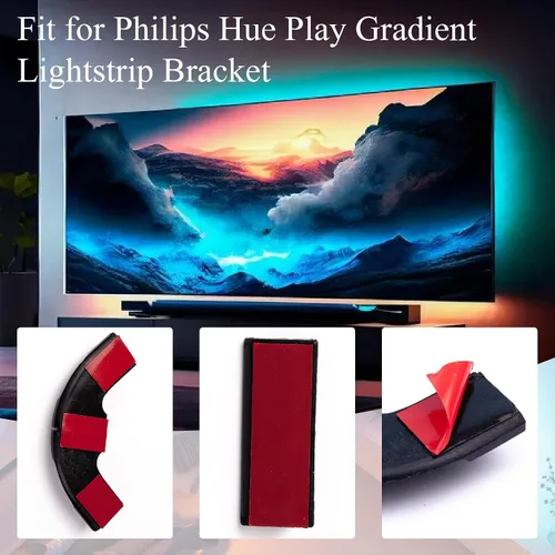 Vista 5 de 5 soportes genéricos mejorados para Philips Hue Play Gradient Lightstrip clips de montaje con buen efecto de soporte para parte trasera plana