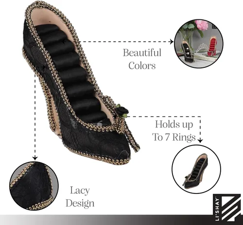 Vista 3 de Li'Shay Lacy - Soporte para anillo de zapato de tacón alto con roseta, color negro