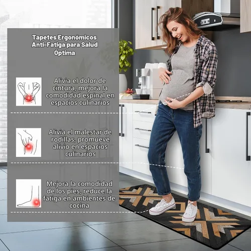 Vista 4 de Tyrot Alfombras de cocina negras estilo boho azteca, juego de 2 tapetes acolchados antifatiga, alfombras de espuma de estilo occidental para cocina