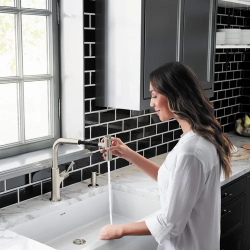 Vista 3 de hansgrohe Locarno 04855800 - Grifo de cocina de acero inoxidable con pulverizador extraíble, grifo para fregadero de cocina, óptica de acero