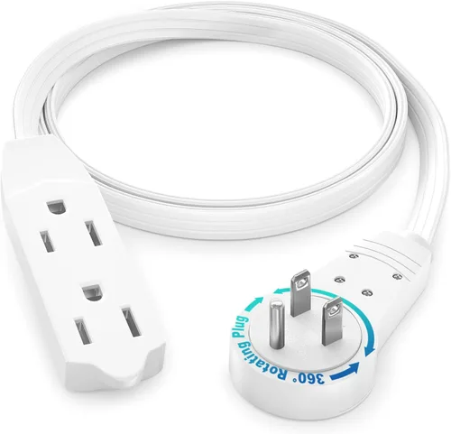 Vista 13 de Maximm Cable de extensión de enchufe plano giratorio de 360° de 2 pies, 16/3 AWG, múltiple, extensión de 3 tomas de corriente, cable de conexión a