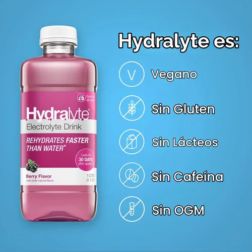 Vista 3 de Hydralyte Solución lista para beber hidratación oral con electrolitos, bayas, botella de 33.8 onzas