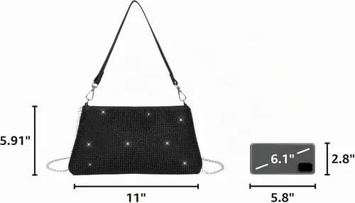 Vista 3 de Bling Evening Clutch Bag for Women Lady Girl Bride Rhinestone Purse Negro