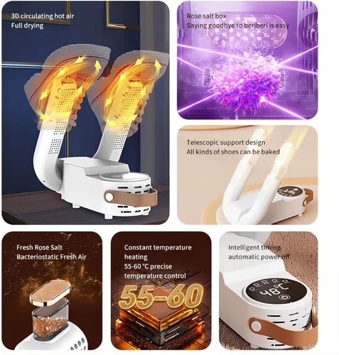 Vista 5 de Secador de botas de trabajo, calentador de botas, secador de zapatos telescópico con temporizador inteligente, secadora de zapatos y desodorizador