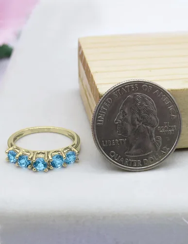 Vista 3 de Dazzlingrock Collection Each 3.8mm Round Blue Topaz Five Stone Style Wedding Ring Band for Women in 14K Solid Gold