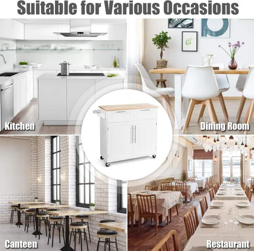 Vista 9 de Harmony-Furniture - Isla de cocina con ruedas con cajones y armarios de almacenamiento, carrito de servicio con cerradura, carrito de cocina móvil