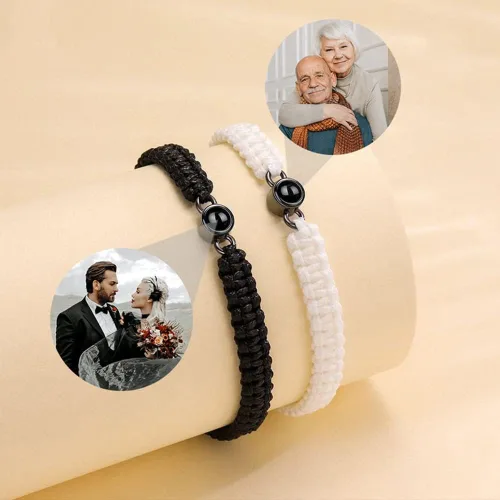 Vista 4 de Pulseras de proyección personalizadas con fotos, pulseras personalizadas para parejas con fotos de mascotas familiares para parejas, joyería