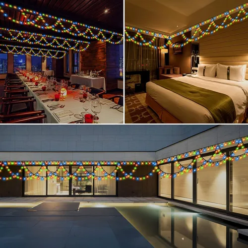 Vista 7 de KAZOKU Luces de Navidad para Exteriores e Interiores 40 Pies 380 LED Impermeables Luces de Árbol de Navidad 8 Modos Extensibles Luces de Cadena