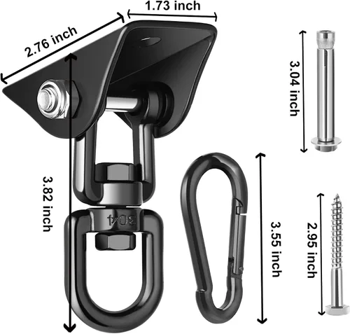 Vista 3 de Kit de Colgado de Columpio para Porche Velomill, Colgador Giratorio 360° con Capacidad de 1200 libras para Columpios de Porche, Hamacas, Silla
