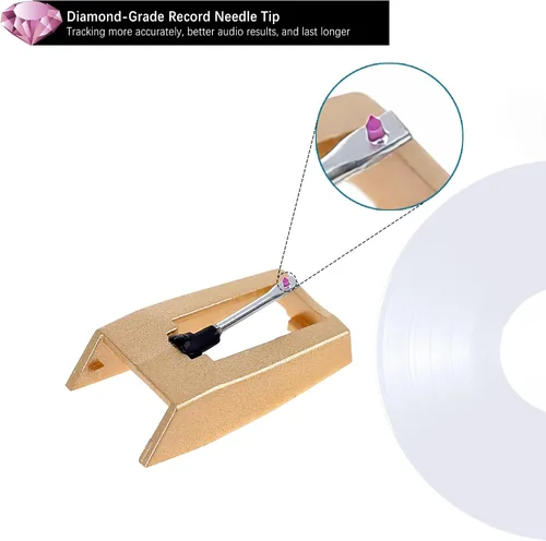 Vista 4 de Paquete de 3 agujas de repuesto de diamante para tocadiscos, agujas para discos de vinilo con kit de cepillo de limpieza de aguja para tocadiscos