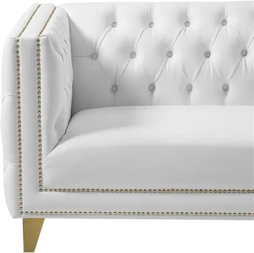 Vista 9 de Meridian Furniture 651White-S Colección Michelle Moderna Sofá contemporáneo con botones profundos, ribete dorado de cabeza de clavo y patas