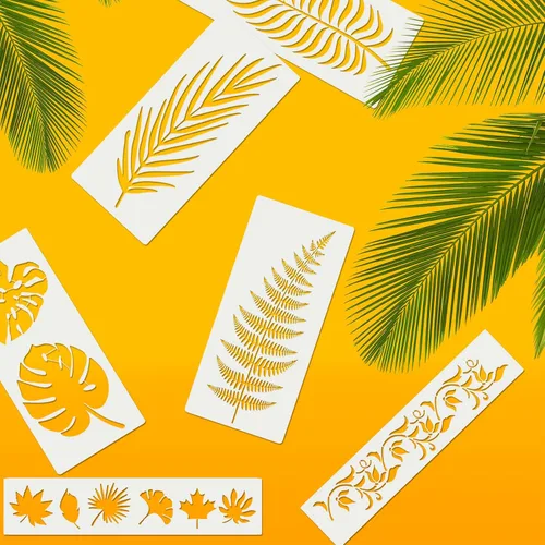 Vista 4 de 11 plantillas de hojas grandes de 12 x 6 pulgadas, plantillas de hojas de helecho de palma para pintar en paredes, plantas tropicales de naturaleza