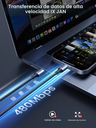 Vista 6 de UGREEN Cable USB C a USB C de 3.3 pies, 60 W, paquete de 2 cables USB C de nailon trenzado tipo C para iPhone 17/16, Galaxy S25/S24/S23, Pixel 10/9