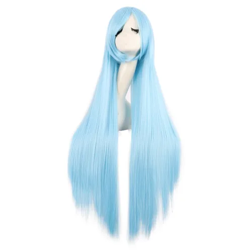 Vista 18 de MapofBeauty - Peluca para anime de 40 pulgadas y 100 cm con flequillo oblicuo, peluca larga y lisa para fiesta de cosplay (negro)