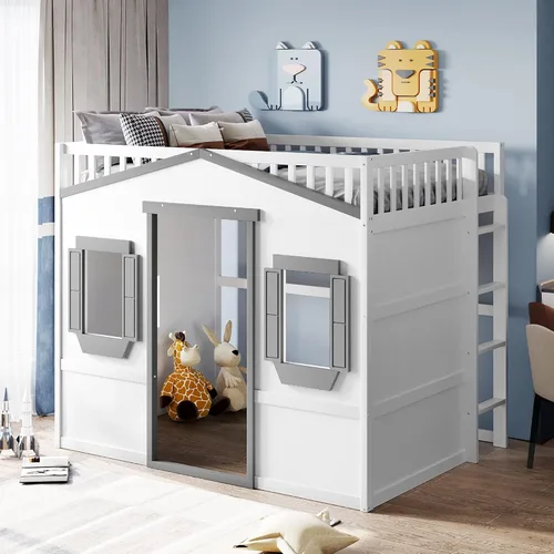 Vista 12 de Playhouse Wood Twin Size Loft Bed with Storage Staircase, Desk, Shelves