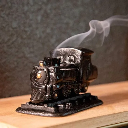Vista 2 de Incienso de Santa Fe Quemador de incienso de madera natural con motor de vapor negro, incluye 20 ladrillos de incienso de piñón - Fabricado