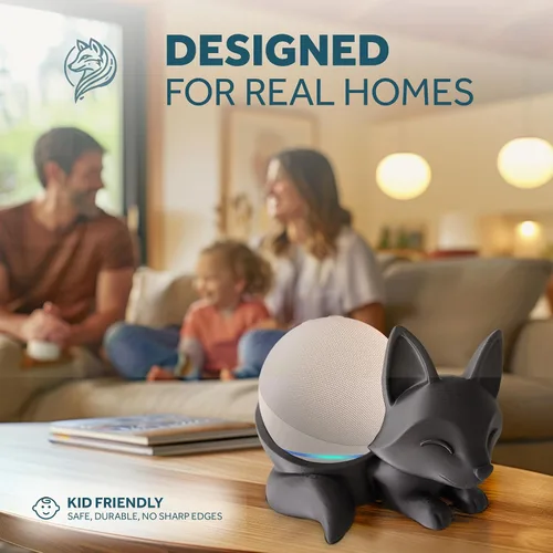 Vista 5 de Sleeping Fox Stand – 3D Printed Echo Dot Stand & Alexa Stand, Decorative Smart Speaker Alexa Holder in Eco-Friendly PLA, Anti-Slip Base, Compatible