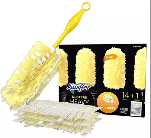 Vista 2 de Swiffer Mango de plumero 360 con recargas, mango de plástico, cabeza de fibra de vellón, amarillo, 14