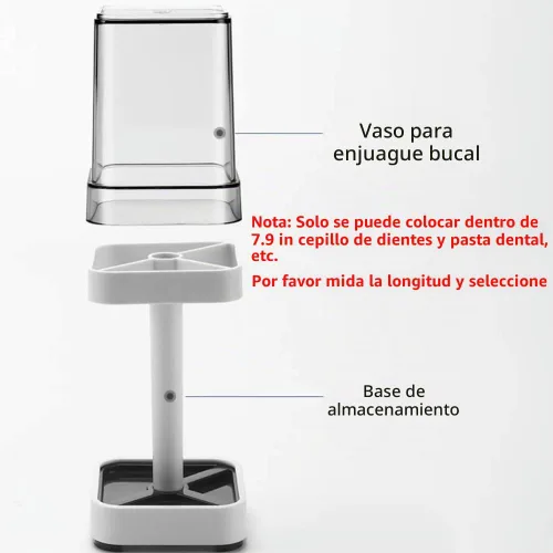 Vista 5 de El soporte para cepillos de dientes con taza/cubierta contiene 3 ranuras, compatible con cepillos de dientes convencionales, puede almacenar pasta