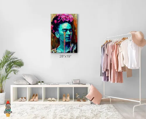 Vista 3 de HB Art Design Frida Kahlo - Lienzo decorativo para pared, diseño de mujer con lágrimas, retrato colorido, pintura al óleo, oficina, sala de estar
