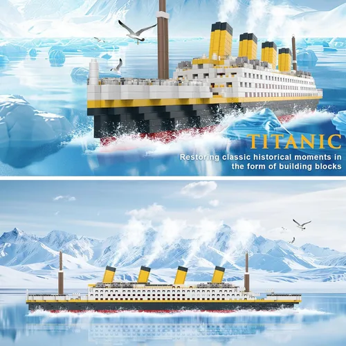 Vista 6 de Juego de construcción micro mini del Titanic, 1878 piezas de juguetes de construcción de modelo de barco grande, juguetes educativos de bricolaje
