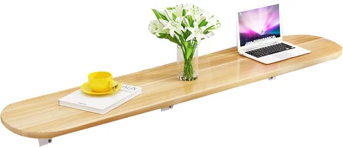 Vista 8 de QQXX Mesa plegable montada en la pared, mesa de comedor resistente que ahorra espacio, mesa de trabajo larga plegable fácil de montar, escritorio