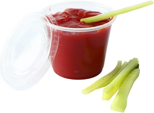 Vista 4 de Recipientes de plástico pequeños de polipropileno transparente de 200-1 oz tazas con tapas