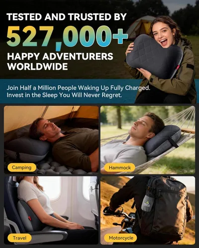 Vista 7 de Almohada de camping Hikenture con funda extraíble - Almohada ultraligera e inflable para soporte lumbar y cervical - Almohada de mochila mejorada