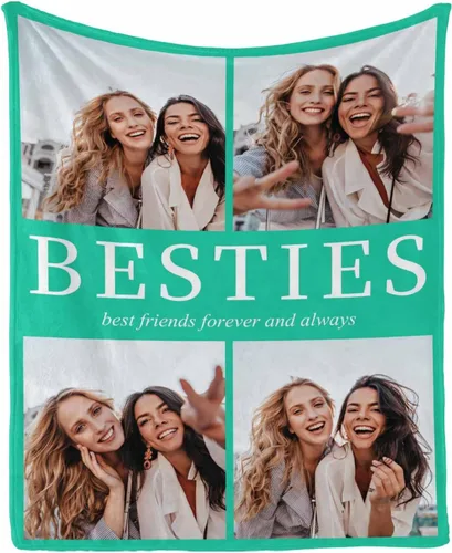 Vista 15 de InterestPrint Manta personalizada con fotos para mejor amiga, manta de cama personalizada para amiga, hermana, textos personalizados de fotos