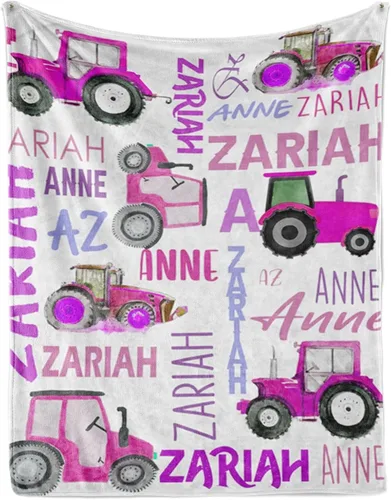Vista 25 de Manta personalizada de tractores, nombre personalizado con diseño de camiones de tractor agrícola, manta de cama de franela de felpa suave