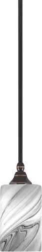 Vista 207 de Toltec Lighting Tallo Colgado Mini colgante, acabado de cobre negro, 3.5" cuadrado humo burbuja vidrio