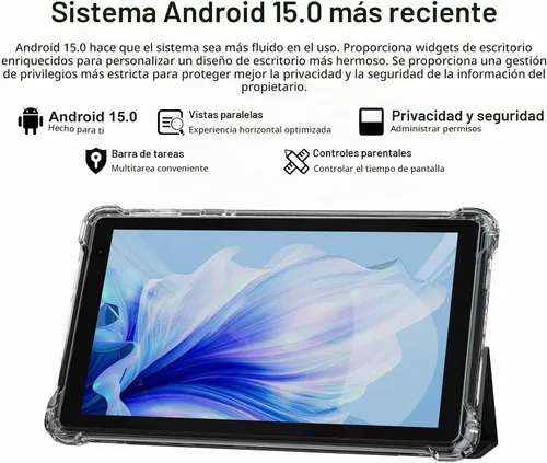Vista 2 de PEICHENG Tableta con Estuche Protector, 7" IPS 1024 * 600 Android 15.0 Tab PC RAM 8GB (3+5 Expand) + ROM 32GB Bluetooth 5.0 WiFi 6 2.4G+5G 2MP+5MP