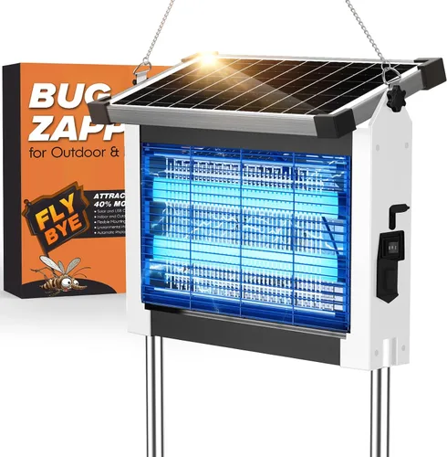 Vista 8 de Solar Bug Zapper, 4500 V rejilla eléctrica mata mosquitos para patio 10W Solar & USB Charging, Auto/Manual Mode, 1/2 Acre Coverage, 3 Placement