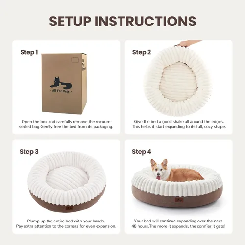 Vista 7 de Cama para perros en forma de dona, tamaño mediano, camas redondas para perros y gatos pequeños y medianos con piel sintética esponjosa lavable, cama