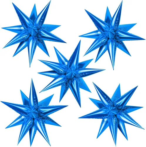 Vista 16 de 60 unidades de globos de estrella negros con explosión de 12 puntas de papel de aluminio con forma de cono mágico grande para decoración de fondo