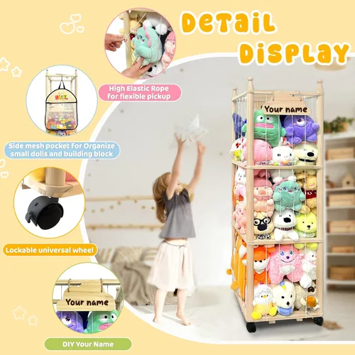 Vista 4 de Pmbqifay Organizador de animales de peluche, lindo animal de peluche de madera para almacenamiento de zoológico, jaula de juguetes de peluche