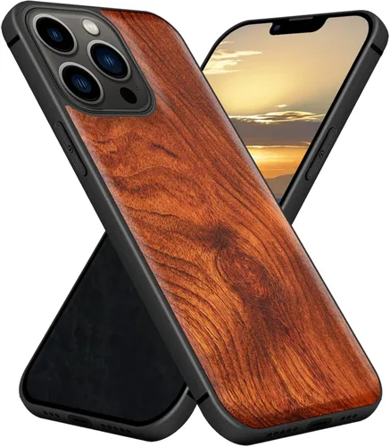 Vista 17 de Carveit Funda magnética de madera para iPhone 13 Mini [madera natural y TPU suave negro] funda protectora de madera única y elegante a prueba