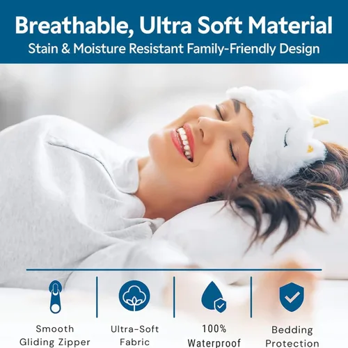 Vista 7 de Guardmax Protector de almohada de algodón de rizo con cremallera, tamaño estándar, paquete de 2 unidades, 100% impermeable, a prueba de chinches, a