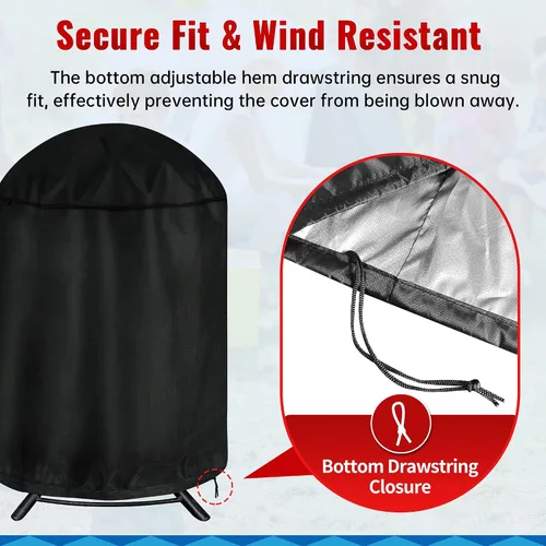 Vista 4 de iCOVER – Funda redonda para parrilla, cubierta de 29" de diámetro x 38" de alto para parrilla de carbón, cubierta impermeable para parrilla