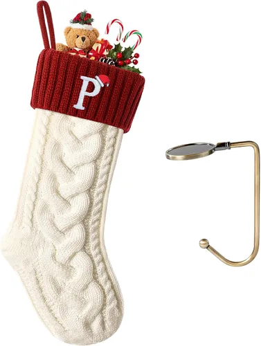 Vista 13 de Botas de Navidad personalizadas, iniciales personalizadas, 18 pulgadas, botas de Navidad tejidas con letras para colgar en la chimenea, botas