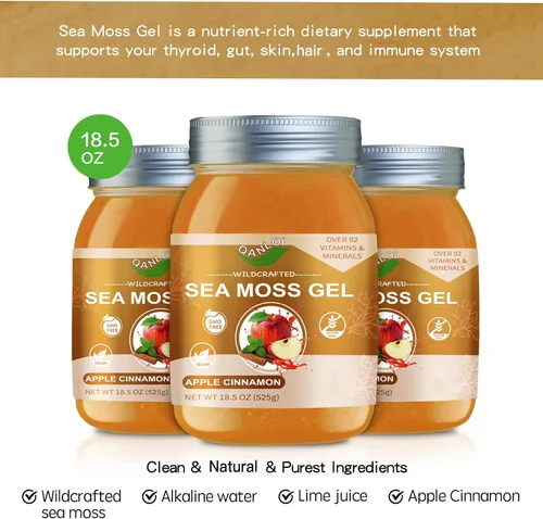 Vista 4 de Seamoss - Gel crudo con musgo marino irlandés, suplemento de musgo marino, apoyo inmunológico, 18.5 onzas de musgo marino avanzado (manzana canela)