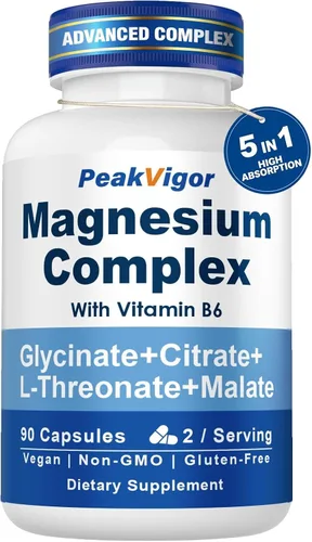 Vista 10 de Complejo de magnesio 12 en 1, suplemento de magnesio de 1000 mg con glicinato, citrato, malato, L-treonato, taurato, apoyo para dormir, probado por